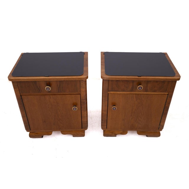 Brown Mid-20th Century Art Deco Bedside Tables, Poland, 1950s, Set of 2 For Sale - Image 8 of 10
