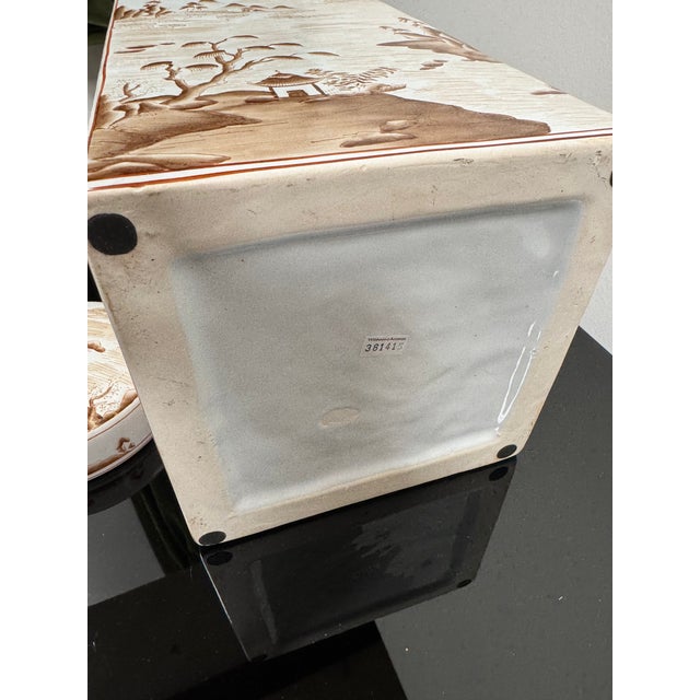 Early 21st Century Square Porcelain Ginger Jar in Sepia Tones For Sale - Image 5 of 11