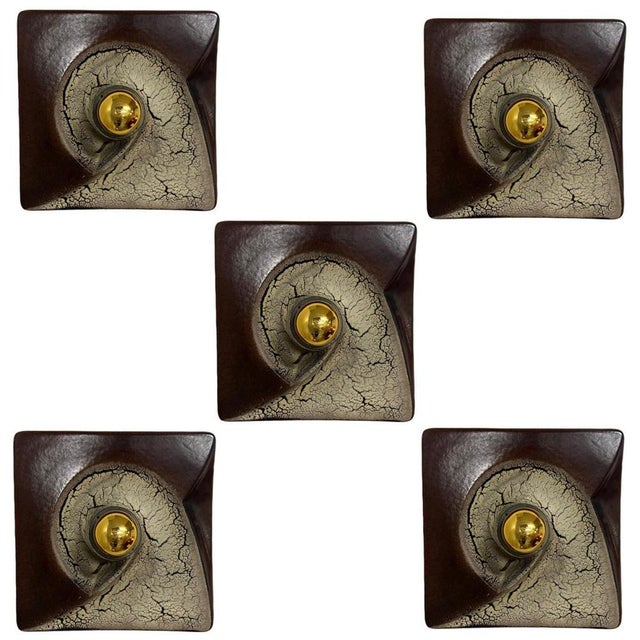 Ceramic German Brown Square Ceramic Wall Light by Hustadt Keramik, 1970 For Sale - Image 7 of 18