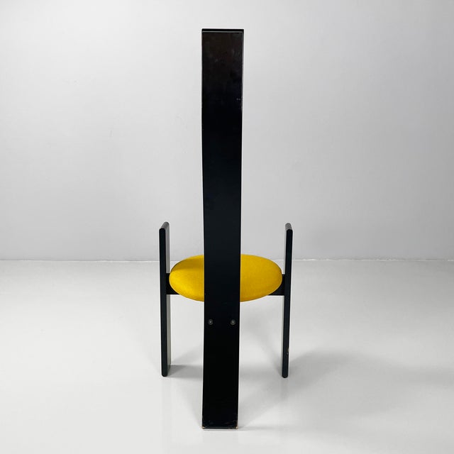 Modern Italian Black Wood and Yellow Fabric Chairs Golem attributed to Vico Magistretti for Poggi, 1970s, Set of 2 For Sale - Image 6 of 18