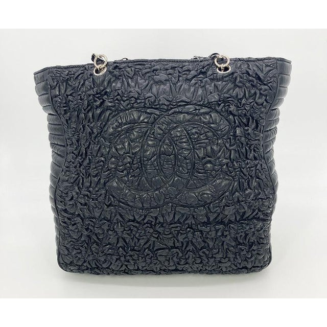 Early 21st Century Chanel Astrakhan Black Leather Ruched Shopping Tote For Sale - Image 5 of 7