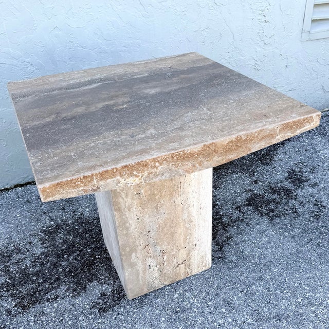 Italian Vintage Italian Polished Travertine Side Table For Sale - Image 3 of 8