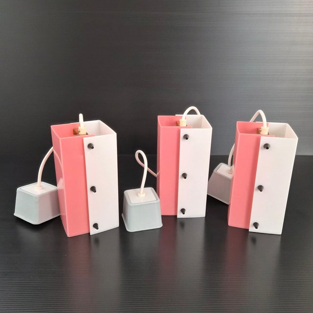 Vintage Pink and White Acrylic Glass Pendants, 1950s, Set of 3 For Sale - Image 12 of 13