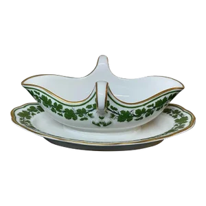 Meissen Porcelain Gilt Green Ivy Leaf Vine Gravy Boat