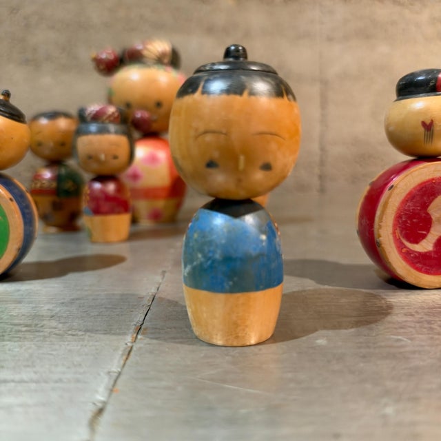 Wood Group of Vintage Japanese Kokeshi Bobble Head Dolls Mid Century Japan For Sale - Image 7 of 17