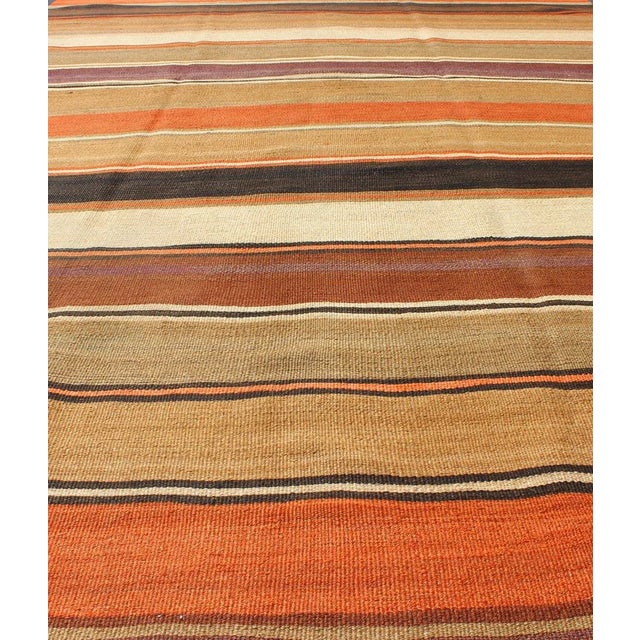 Multicolored Vintage Kilim Large Gallery Rug With Horizontal Stripes For Sale In Atlanta - Image 6 of 13