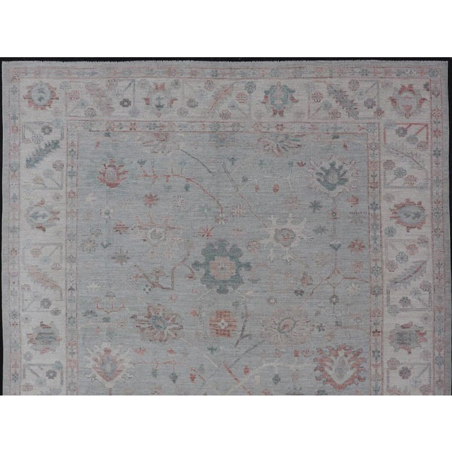 2020s Modern Tribal Oushak With Muted Background in Wool With All-Over Design For Sale - Image 4 of 12