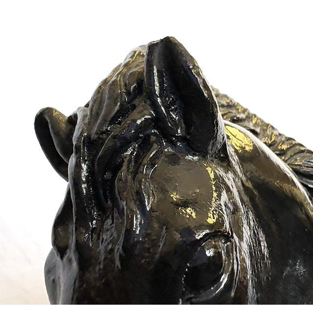 Mid Century Ceramic Rearing Black Stallion Figure Signed 'R R' Possibly Italian Sculptor Renato Rumonato For Sale - Image 4 of 16