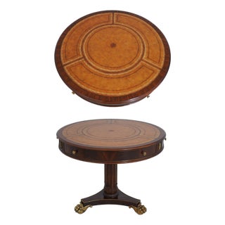 Maitland Smith Round Mahogany Leather Top Drum Table For Sale