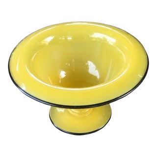 Czech Tango Art Glass Yellow Footed Pedestal Bowl For Sale