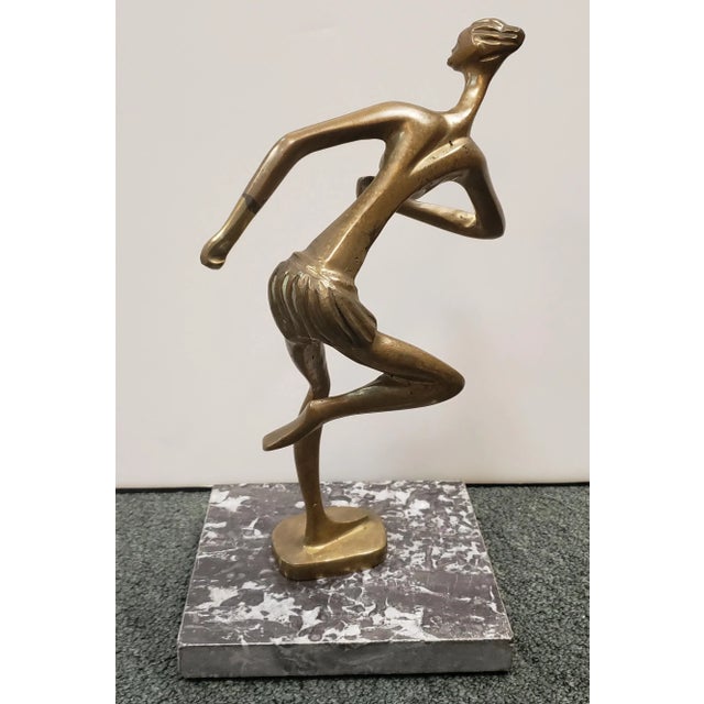 Art Deco 1930's Art Deco After Franz Hagenauer African Woman Running Gilt Bronze Sculpture on Marble Base For Sale - Image 3 of 6