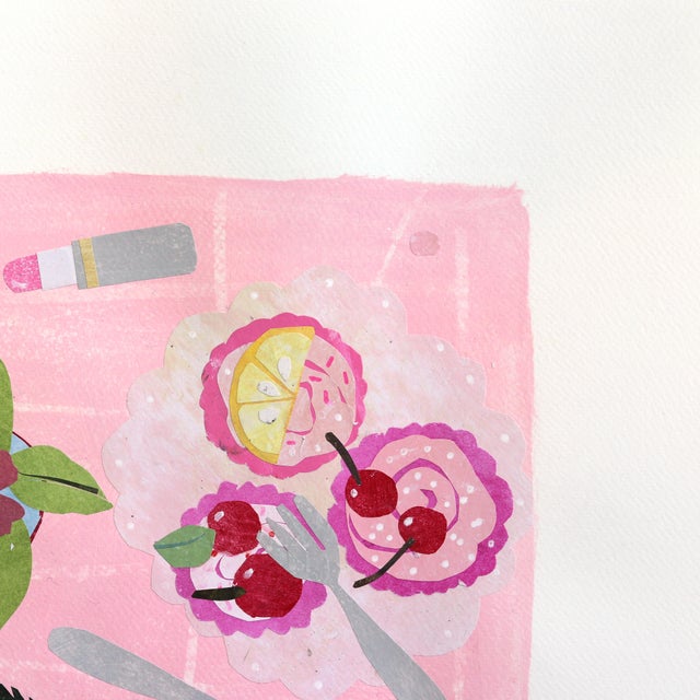 Abstract The Pink Party - Cute Feminine Still Life Collage Mixed Media Art on Paper Original Artwork by Maria C Bernhardsson For Sale - Image 3 of 6
