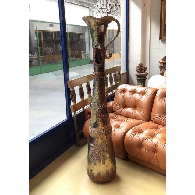 Large luster enameled ceramic vase, Mazzotti Albisola production of the 50s, brand on the base. This piece has an...