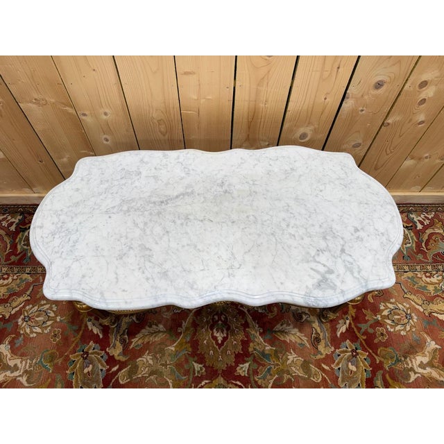 Wood Louis XVI Coffee Table in Gilded Wood and White Marble For Sale - Image 7 of 8