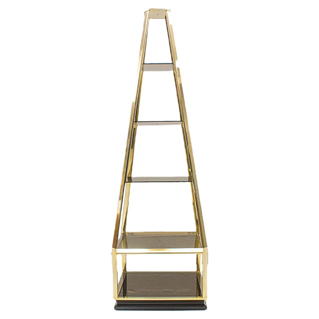 Hollywood Regency Pyramid Shelves in Gilt Brass & Smoked Glass, 1960s For Sale