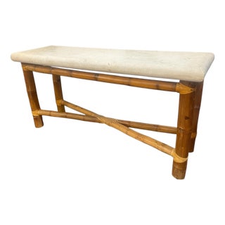 Mid Century Bamboo and Travertine Console Table For Sale