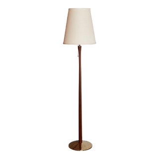 Vintage Scandinavian Sculptural Solid Teak and Brass Floor Lamp For Sale
