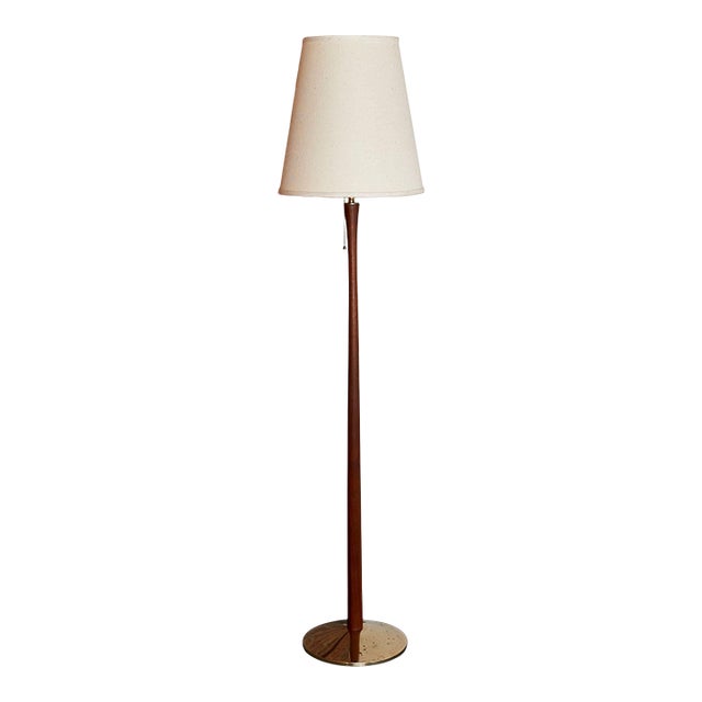 Vintage Scandinavian Sculptural Solid Teak and Brass Floor Lamp For Sale