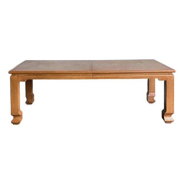 Vintage Boho Grasscloth Ming Extendable Dining Table For Sale