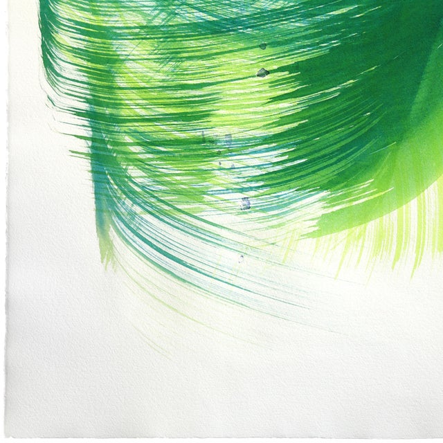 Green Swirl 2 - Original Green Abstract Ink Painting on French Linen Paper by Bettina Mauel For Sale - Image 4 of 6
