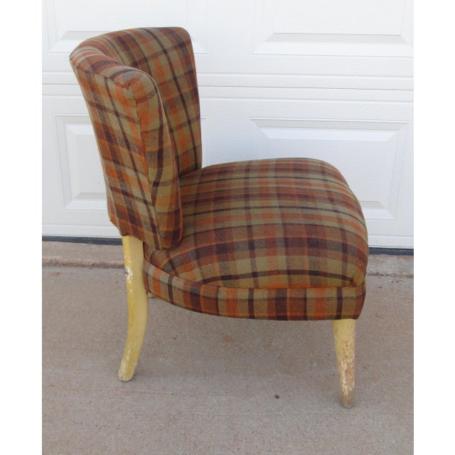 Vintage mid century modern cocktail / side chair / slipper chair in plaid fabric. The chair measures approximately 30-1/2...