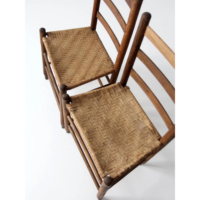 Farmhouse Antique Splint Weave Seat Chairs Pair For Sale - Image 3 of 13