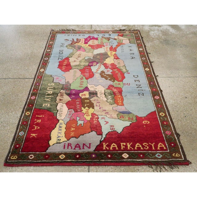 Textile Galerie Shabab Collection Mid-20th Century Turkish Map Rug For Sale - Image 7 of 11