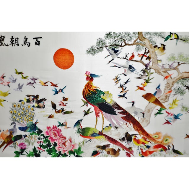 Vintage Framed 100 Birds Adore the Phoenix Chinese Silk Embroidery