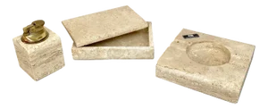 Travertine Ashtray Lighter & Box Tobacco Set by Cerri Nestore, Italy, 1970s, Set of 3