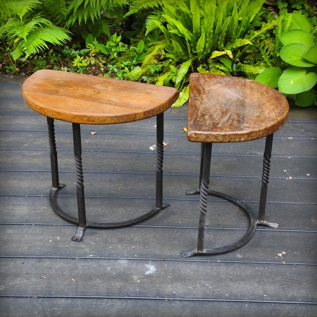 Vintage Side Tables in Wrought Iron and Oak, France, 1930s, Set of 2 For Sale - Image 3 of 18