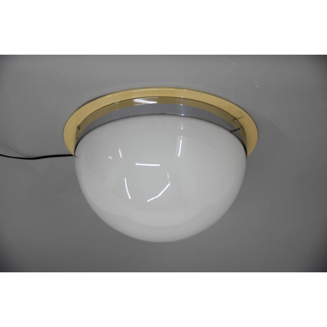 Rare huge bauhaus flushmount, type 5888 r., made in czechoslovakia by zukov in 1940s, labeled max 250v, 2x100w, e27 or e26...