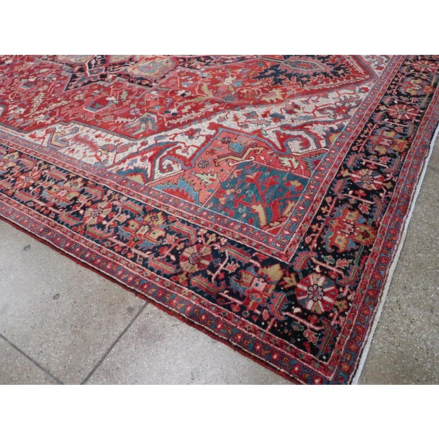 Brick Red Galerie Shabab Collection Early 20th Century Persian Heriz Room Size Carpet For Sale - Image 8 of 10