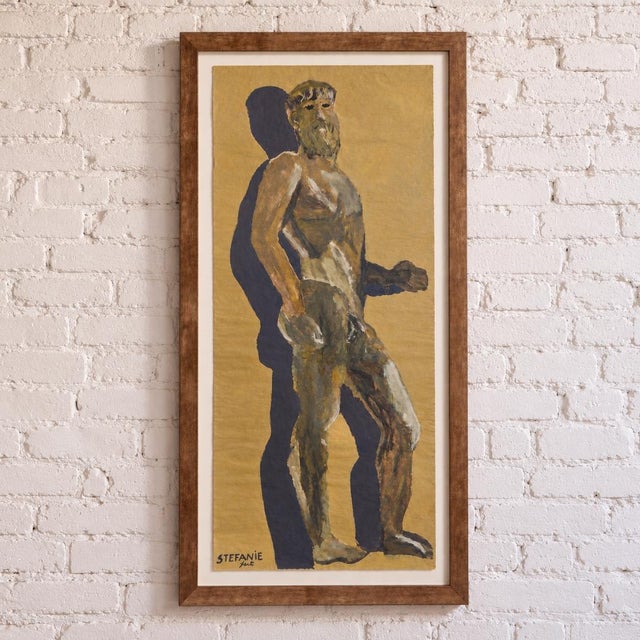 This 20th Century French classical contemporary painting on canvas presents a striking figurative composition that blends...