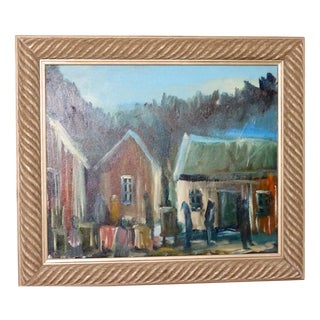 Göte Lundberg, Cabins at Dusk, 1950s, Oil on Canvas, Framed For Sale