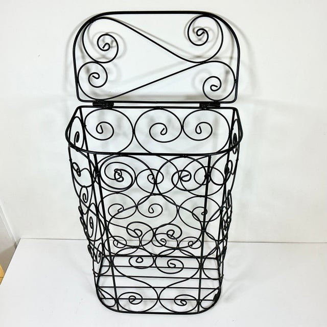 Metal 1980s Vintage French Style Curled Metal Hamper With Hinged Lid. For Sale - Image 7 of 13