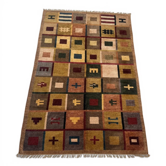 1970s Vintage Silk Rug | Reversible Geometric Square Motif | 6x9 For Sale - Image 5 of 5