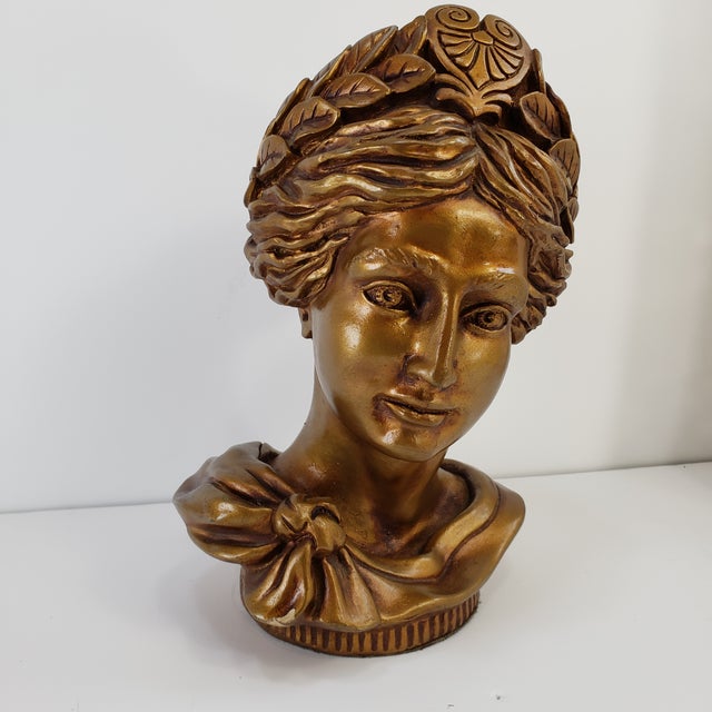Vintage Bronze Lady Goddess Head Bust Sculpture, Universal Statuary