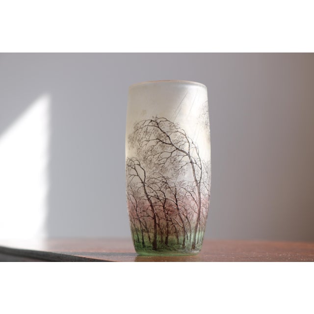 Cameo Etched and Enameled Glass Paysage de Pluie Vase with Rain Scene from Daum Freres, 1900 For Sale - Image 10 of 10