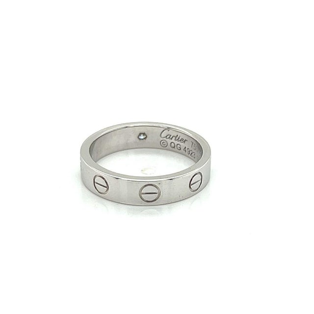 Cartier Mid 20th Century Cartier Mini Love 1 Diamond 18k Gold Band Ring w/Cert - Size 4.5 For Sale - Image 4 of 7
