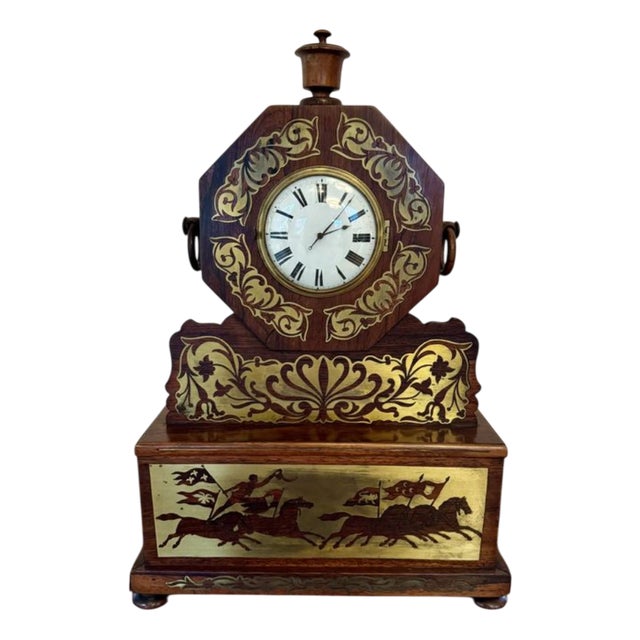 Antique Regency Rosewood Brass Inlaid Mantle Clock, 1820 For Sale