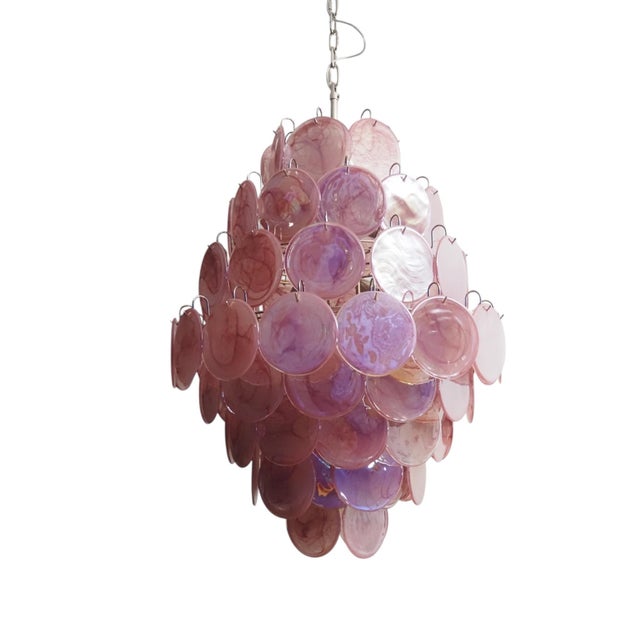 Murano Glass Pendant Light in Pink and Lilac Disc from Justfurnituress SRL For Sale - Image 14 of 14