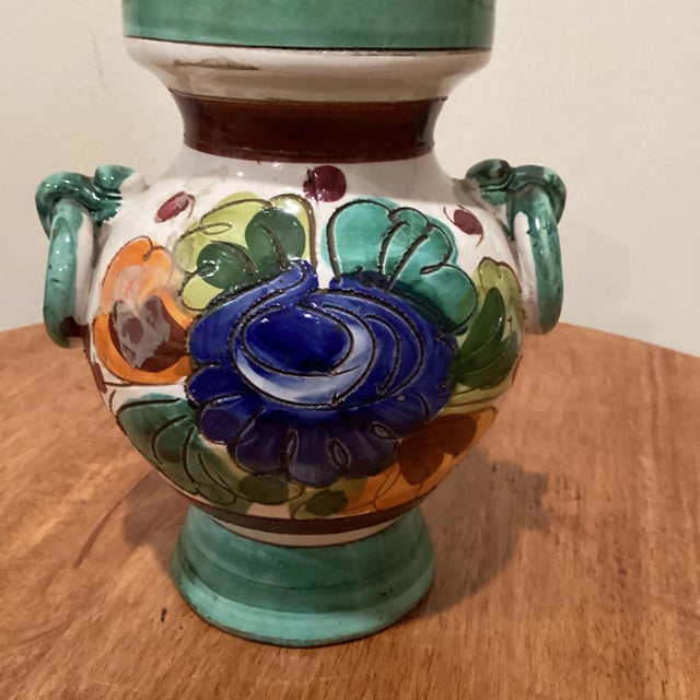 Fabulous Italian Majolica Terracotta Urn/Vase in Clay signed by maker Chris Lorenz. Very rare. Great addition to any decor.