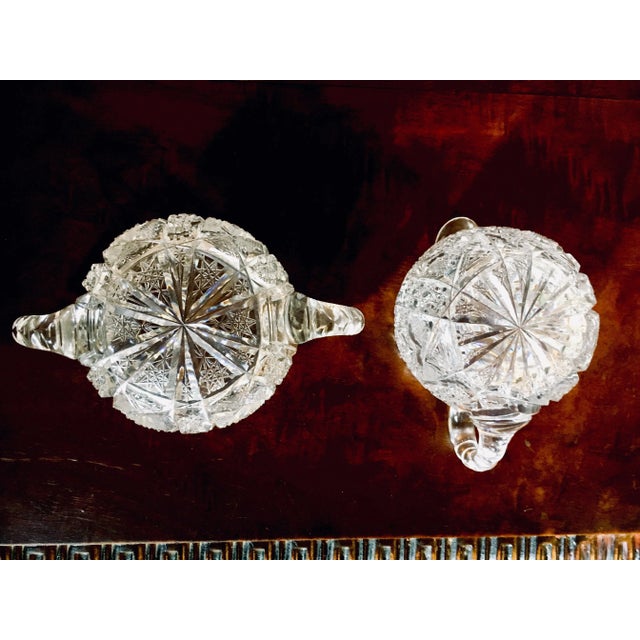 Glass American Brilliant Period Cut Glass Sugar and Creamer - 2 Pieces For Sale - Image 7 of 13