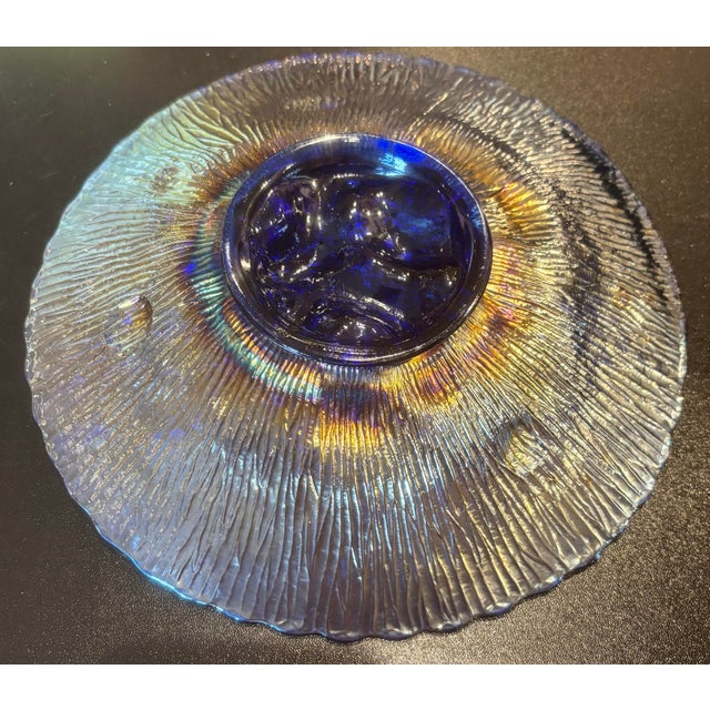 Poppy Show Carnival Glass Plate by Northwood in Electric Blue or Amethyst For Sale - Image 4 of 8