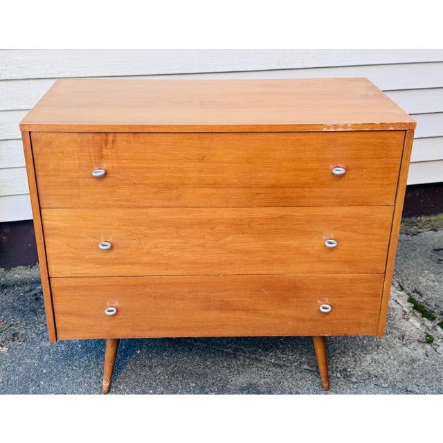 Vintage 1950s Paul McCobb Planner Group Style Maple Wood 3-Drawer Cabinets, a Pair Inspired by the clean, functional...