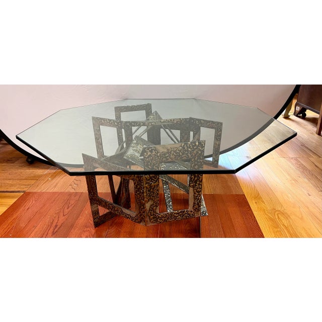 Mid-Century Modern Mid Century Brutalist Sculptural Metal and Glass Coffee Table For Sale - Image 3 of 8
