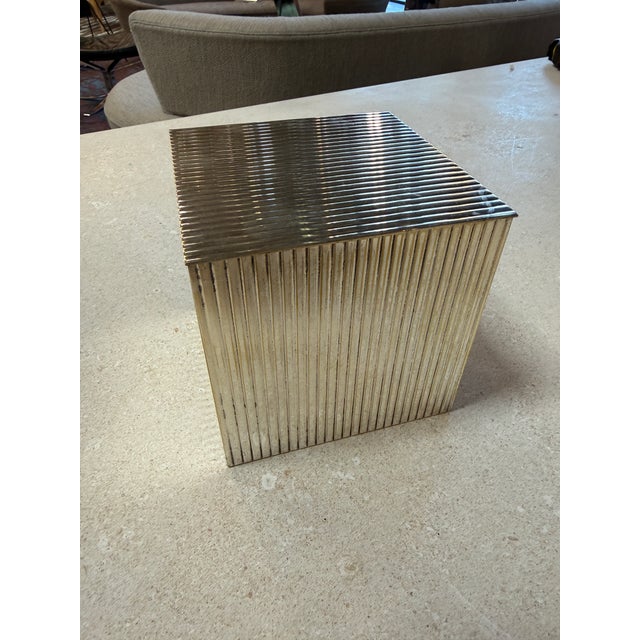 Vintage Ribbed Brass Storage Box With Hinged Lid For Sale - Image 4 of 9