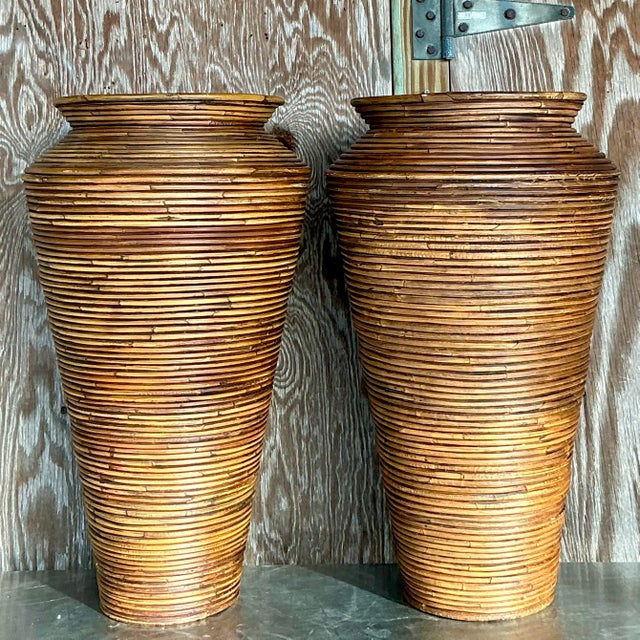 Vintage Coastal Pencil Reed Vases - a Pair For Sale In West Palm - Image 6 of 6