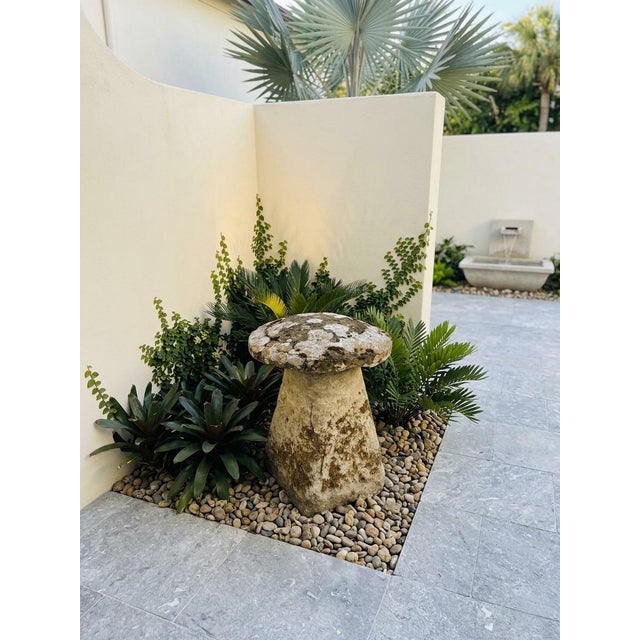 Off-white Mid-Century English Country Rustic Aged Cast Stone Mushroom Garden Ornament For Sale - Image 8 of 12