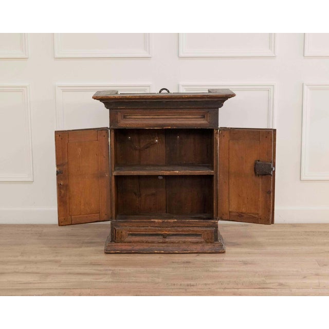 Rustic European Original 19th-Century Painted Wall Cabinet with Two Doors and One Drawer For Sale - Image 3 of 12